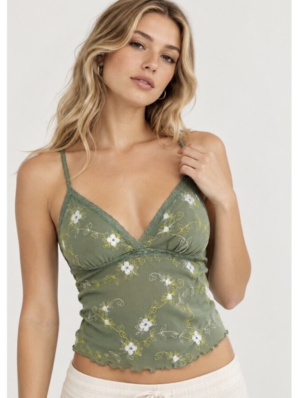 Intimately by Free People Pocket Full of Posies Cami Small in a Pine Green NWT